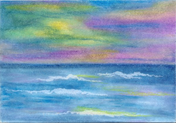 Морской пейзаж цветными карандашами