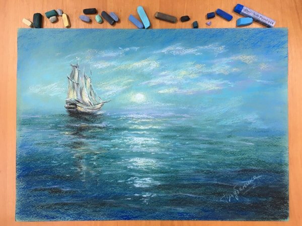 Морской пейзаж пастелью