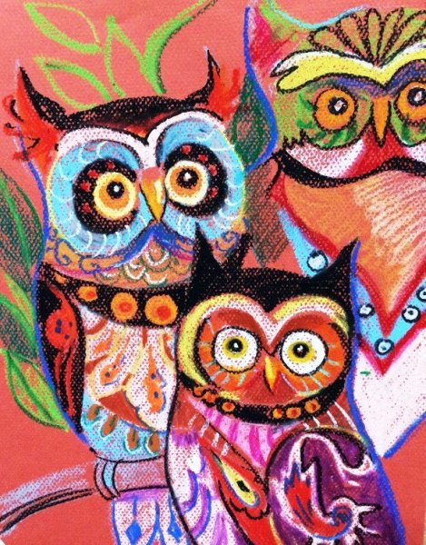 Сова масляной пастелью