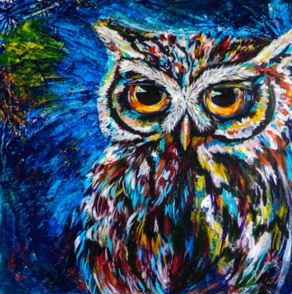 Сова красками для ребенка