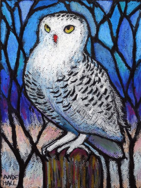 Совушка масляной пастелью