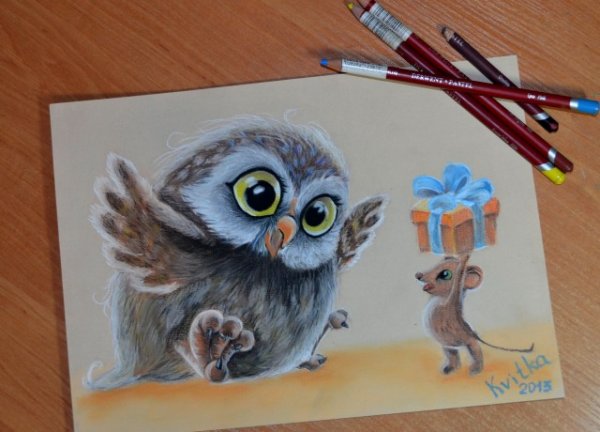 Рисование восковыми мелками Сова