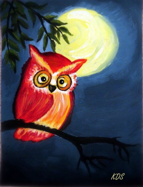 Сова в полете красками