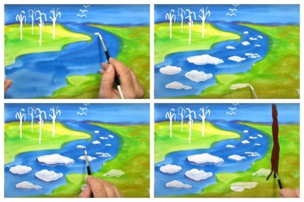Поэтапное рисование пейзажа для детей