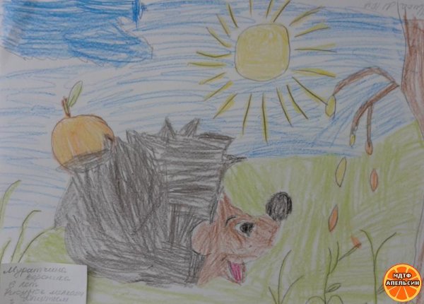 Ежик восковыми мелками