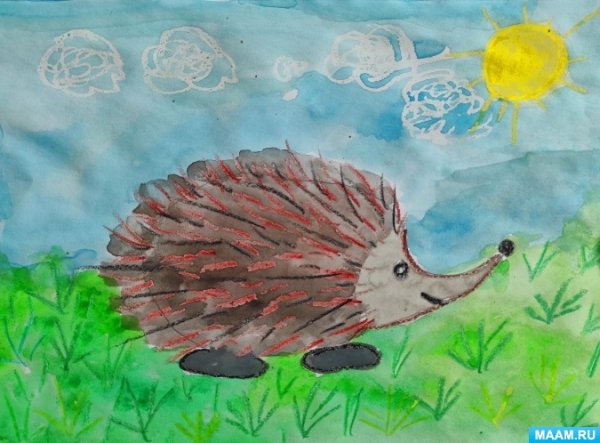 Рисунок ежа восковые мелки