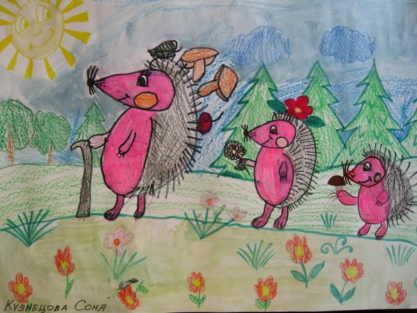 Семья ежей для рисования