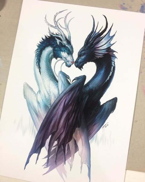 Дракон акварель эскиз