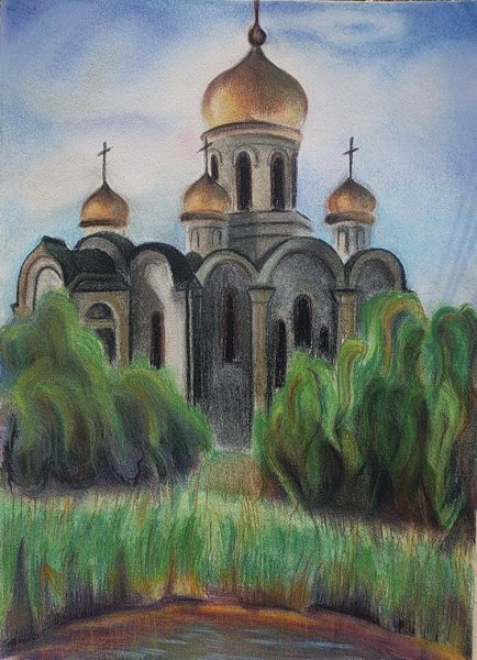 Церковь цветными карандашами