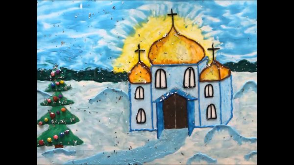 Рисование с детьми храм зимой