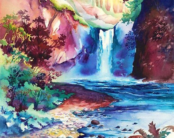 Водопад акварелью