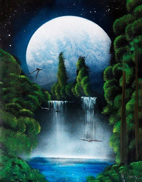 Картины акрилом на холсте водопад