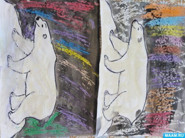 Рисуем восковыми мелками Северное сияние