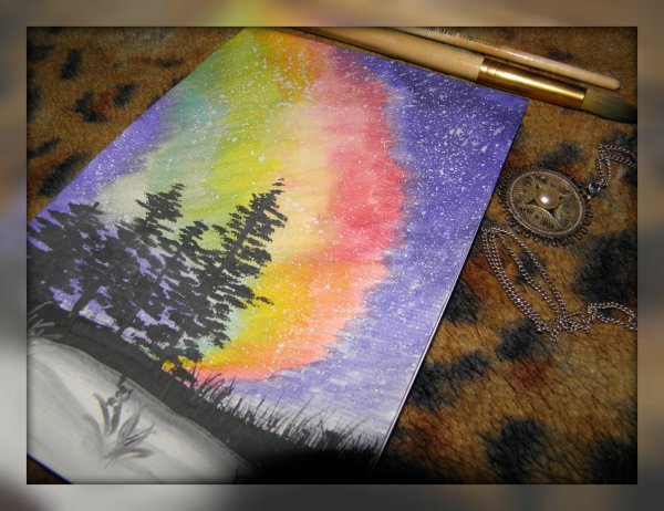 Восковые мелки и акварель