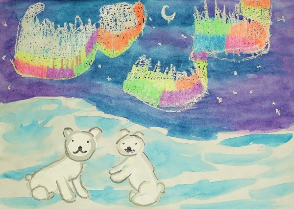 Рисование белый медведь и Северное сияние подготовительная группа