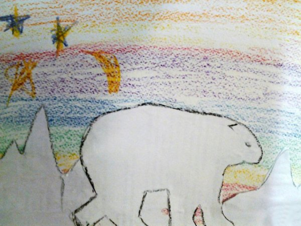 Рисование в старшей группе белый медведь и Северное сияние