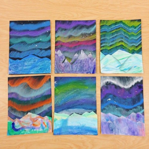 Рисование Северное сияние старшая группа