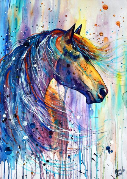 Лошадь гуашью