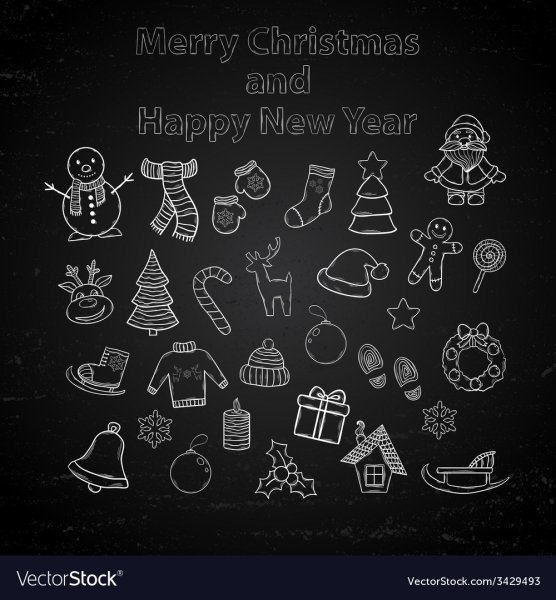 Новогодние игрушки на меловой доске