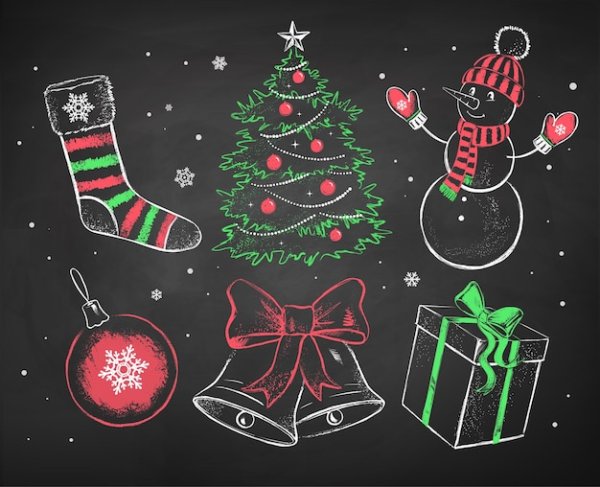 Новый год мелом на доске