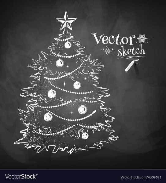 Новогодняя елка мелом на доске