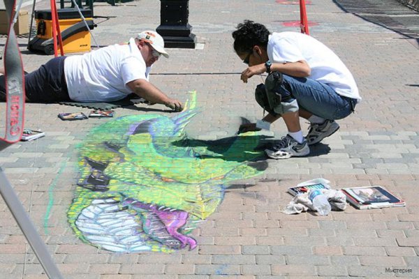 Объёмные рисунки на асфальте мелом