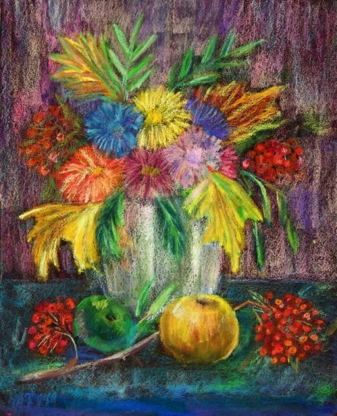 Осенний натюрморт цветными карандашами