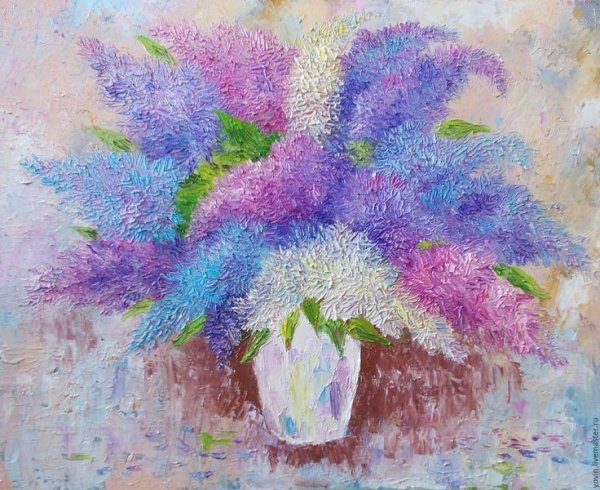 Букет сирени восковыми мелками