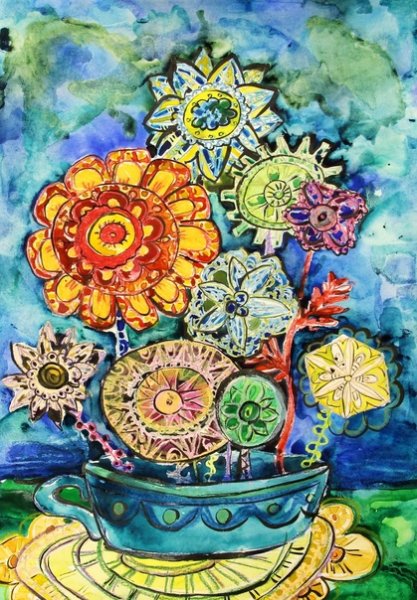 Натюрморт с фруктами цветными карандашами