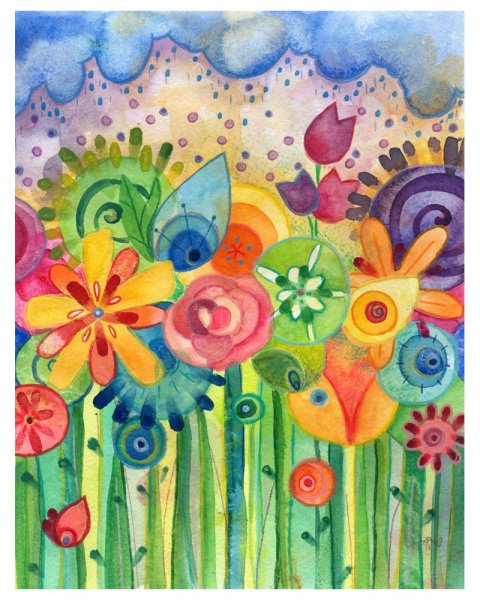 "Цветы в вазе" восковые мелки и акварель