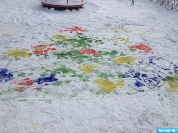 Рисование красками на снегу