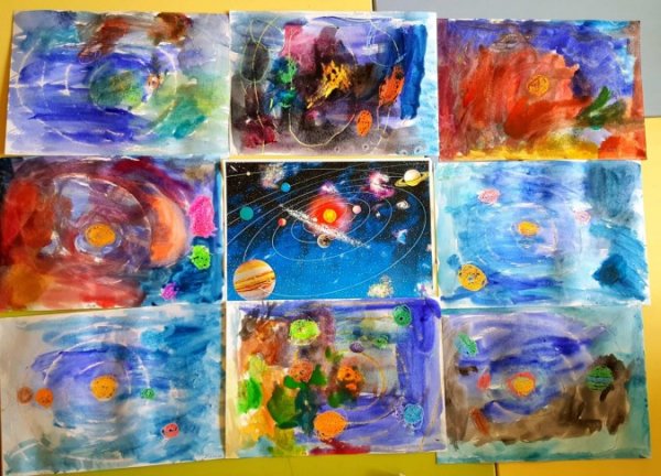 Космос восковыми мелками для детей