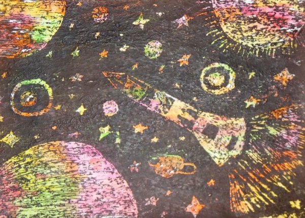 Рисование восковые мелки и акварель "космические дали"