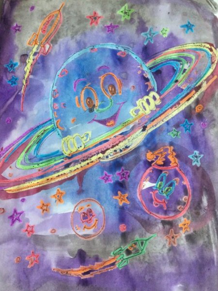 Космос восковыми мелками