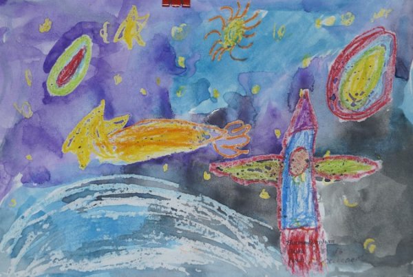 Рисование восковыми мелками и акварелью в детском саду