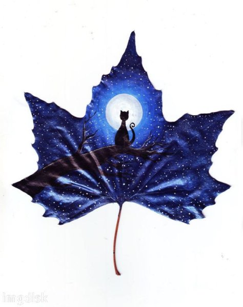 Рисование на кленовых листочках