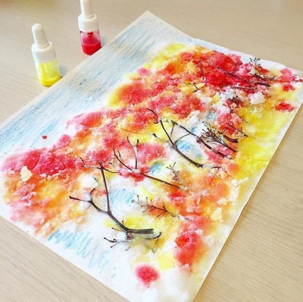 Рисование солью и акварельными красками