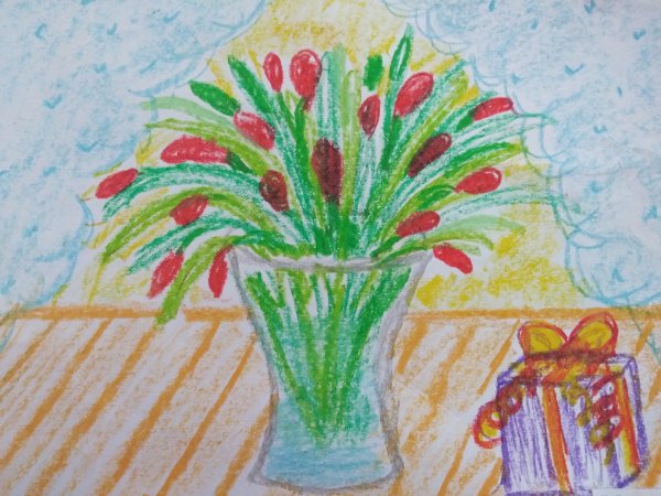 Цветы восковыми мелками