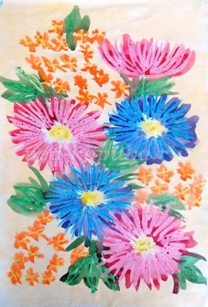 Рисование восковыми мелками цветы