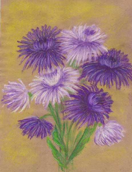 Рисование цветов восковыми мелками и акварелью