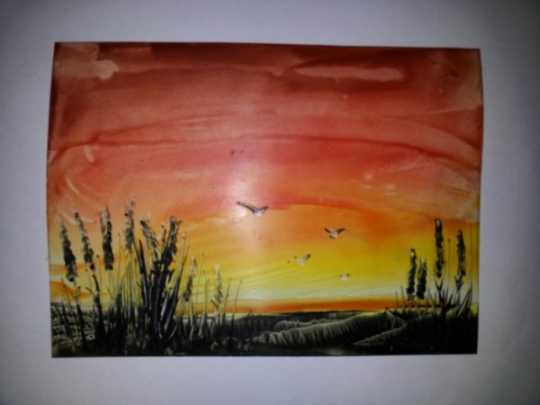 Энкаустика рисование утюгом горы