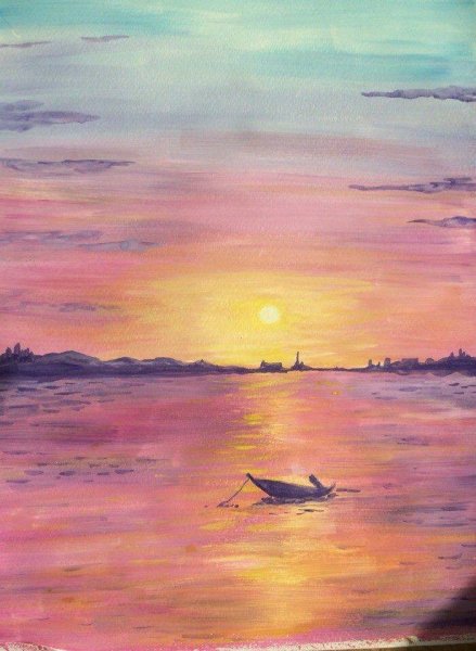 Пейзаж гуашью