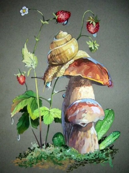 Грибы акварелью