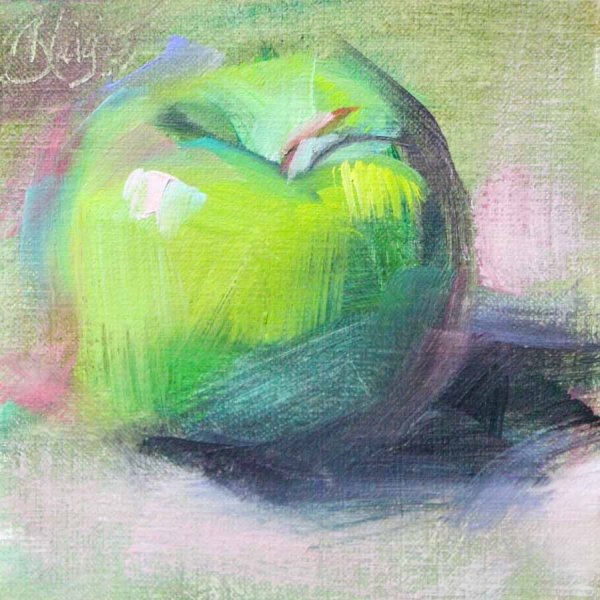 Зеленое яблоко пастелью