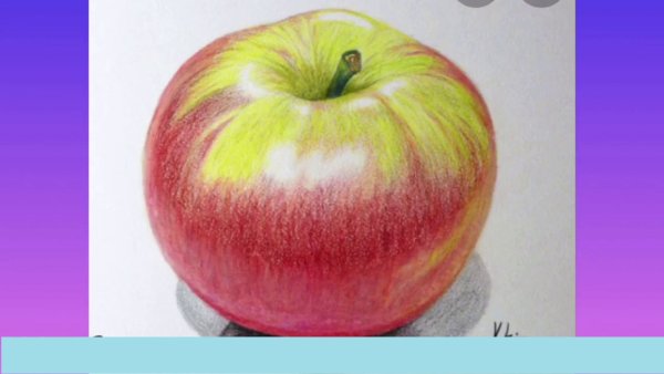 Яблоко акварельными карандашами