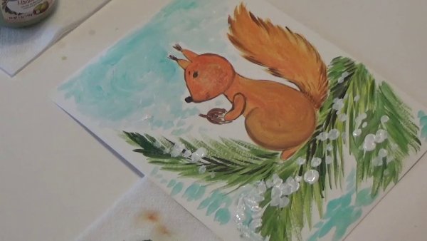 Рисование белки красками