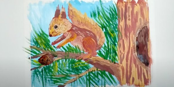 Рисуем белку красками