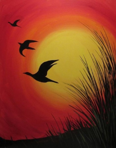 Закат гуашью