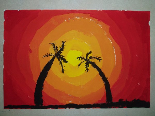 Закат красками для детей