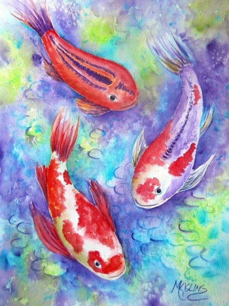 Рыбки акварельными карандашами